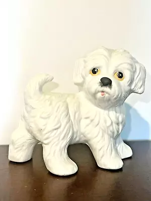 Sweet VINTAGE Ceramic MALTESE PUPPY White Dog HOMCO FIGURINE Original Sticker • $7