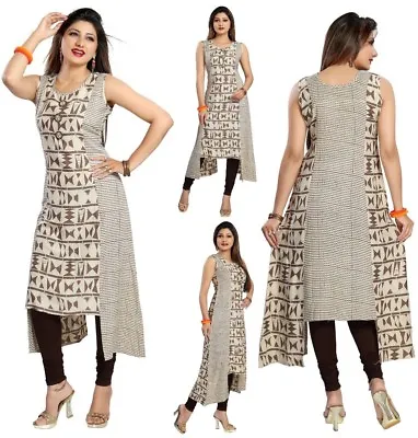 Beige Ethnic Pakistani Designer Party Kurta Kurti Tunic Top Dress Women SC492 • £21.96