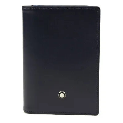 MONTBLANC Mens Navy MEISTERSTUCK Business Card Case Holder Gusset Italy NIB • $214.99