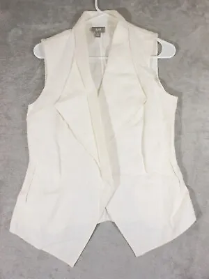 J Jill Vest Women's XS Collared Sleeveless Open Front White Linen Casual • $27.75
