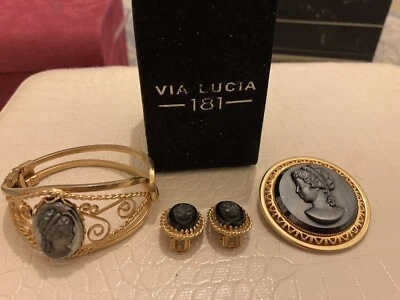 £20 • Buy VIA LUCIA Golden Tone SET OF CAMEO BROOCH + EARRINGS + BRACELET