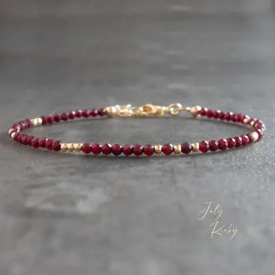 Natural Ruby 2MM Beaded Gemstone Crystal Healing Minimalist Women Bracelet Gifts • $13.80