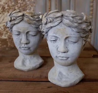 New Vintage Shabby Chic Stone Effect Lady Cherub HEAD Garden Planter Flower Pot • £13.99