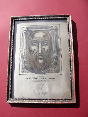 Christian Rare Large 9x12 Framed Silk Relic 1800s Veil Of Veronica Sudarium COA • $3200