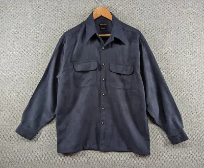 VAN HEUSEN Men's Retro Navy Blue Soft Suede Casual Button Shirt Size M 15.5 • £22.05