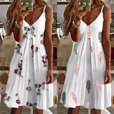 Printed Boho Plus Size Sundress V Neck Cami Dress Suspender Dress Summer Dress • $25.45