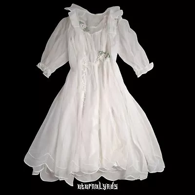 Vintage Shadowline Slip Dress Petticoat Robe Women's Small White Floral 60s/70s • $68