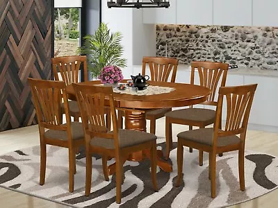 7pc Avon 42x60 Oval Dinette Kitchen Dining Table W/ 6 Padded Chairs Saddle Brown • $995