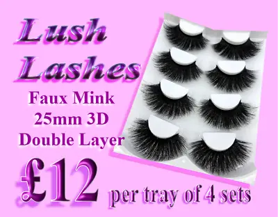 4 Pairs Large False Eyelashes Fluffy Doubled 3D Faux Mink Dramatic Volume Lashes • £12