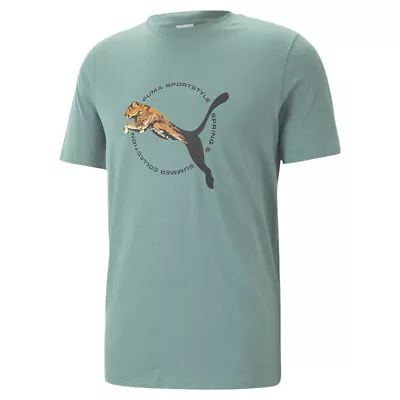 Puma Graphics Real Cat Crew Neck Short Sleeve T-Shirt Mens Grey Casual Tops 6225 • $12.99