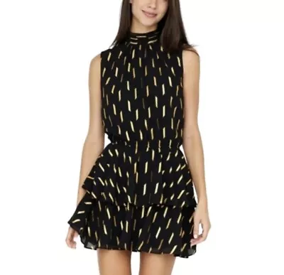 Revolve Yumi Kim Kiss Me Dress Dash Foil Black Gold Tierd Sleeveless Mini Dress • $50