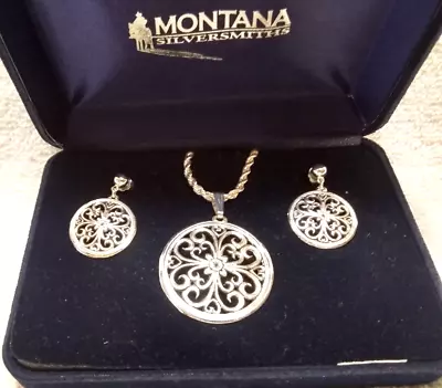 Montana Silversmiths Round Celtic Silver Jewelry Set Rope Chain Excellent Shape • $69.99
