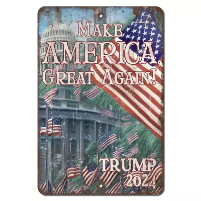 Aluminum Metal Sign Trump 2024 Make America Great Again Presidential Election • £21.01