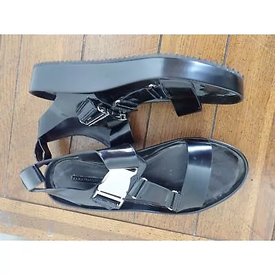 Zara Sandals Black Buckle Detail Platform Flats Trafaluc Size 39 Europe 8.5 USA • $35