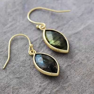 Natural Labradorite Gemstone Earring 12K Gold Plated Jewelry Dangle Earrings New • $12.78