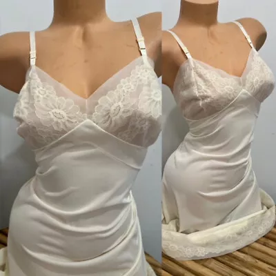 VINTAGE SLIP DRESS LINGERIE By VANITY FAIR Nylon & Floral Chiffon SILKY IVORY 38 • $9.50