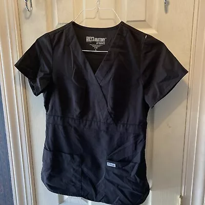 Grey's Anatomy Mock Wrap Scrub Top Black Style 4153 Women’s Size Small • $12.99