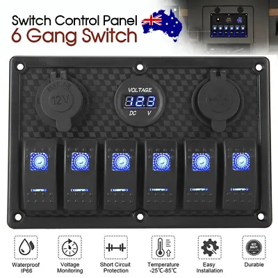 $34.29 • Buy 6 Gang 12V Switch Panel LED Light Rocker Circuit Breaker For Car RV Boat Marine