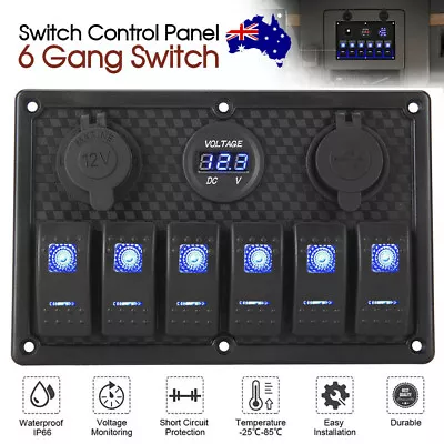 $34.29 • Buy 6 Gang 12V Switch Panel LED Light Rocker Circuit Breaker For Car RV Boat Marine