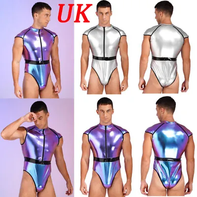 UK Men Astronaut Costume Patent Leather Astronaut Costume Bodysuit Halloween • £15.99