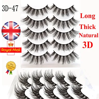 5 Pairs Mink 8D Fluffy False Eyelashes Women Extra Long Natural Thick Eye Lashes • £2.99