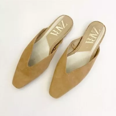 Zara || Jute Sole Espadrille Suede Mules Tan 37 • $38.85