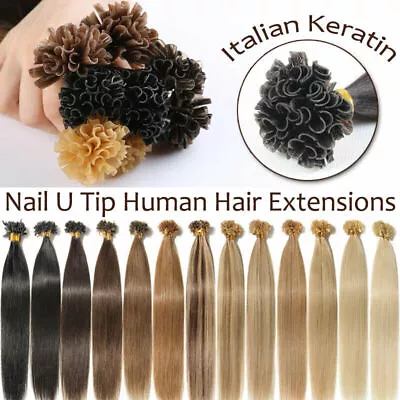 14 16”18”20” Nail U-Tip Pre Bonded 100% Human Hair Extensions Silky Straight UK • £12.99