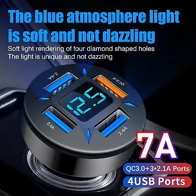 4-Ports QC3.0 USB Car Cigarette Charger Lighter Digital LED Display Voltmeter UK • £5.32