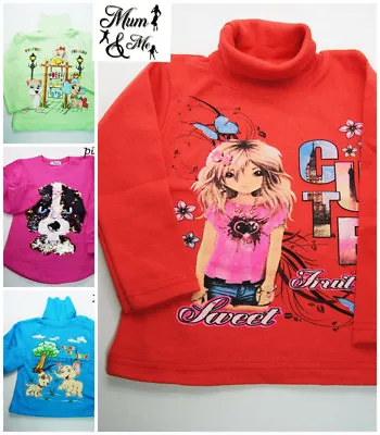 £7.99 • Buy Kids Girls Toddler Fleece Lined Long Sleeve Cotton Polo Neck Top Roll