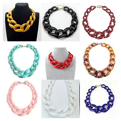 Chunky Curb Chain Link Beads Necklace Resin Ladies Collar Necklace • £8.50