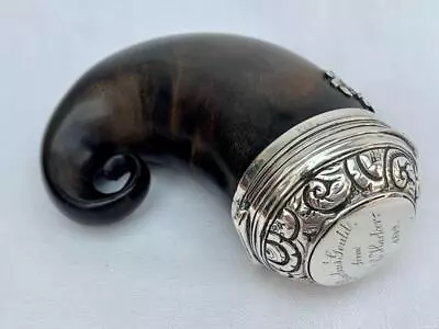 Excellent Victorian Scottish Horn & Silver Mounted Pocket Snuff Mull. • $294.96