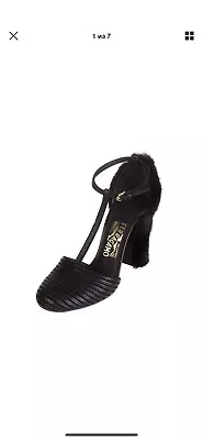 $ 1590 $! Salvatore Ferragamo Fergie Leather And Mink Fur T Strap Pump • $500