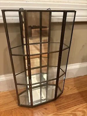 VTG Brass/Glass Tabletop/Wall Trinket Display Case Curio Cabinet Mirrored Back • $150