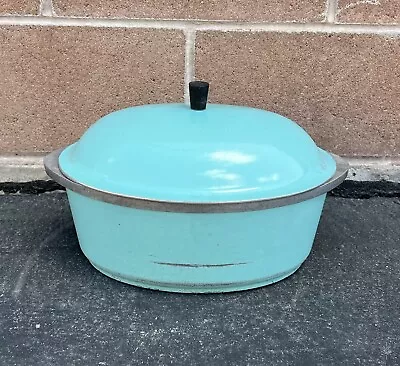 CLUB Oval Roaster Blue Turquoise Aqua Teal Aluminum Dutch Oven Pot Vintage 6 Qt • $70