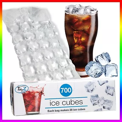 Ice Cube Freezer 25 Bags Disposable (700) Cubes Maker Clear Bag Fridge Party BBQ • £2.79