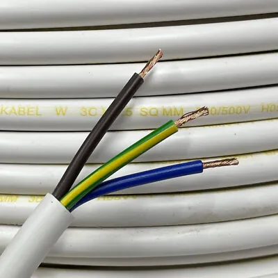 13 AMP 1.5mm 3 Core WHITE Electrical Mains Wire Cable Flexible PVC 3183Y Metre • £4.99