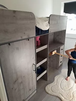 Single Cabin Bed With Desk Drawers Storage • £50