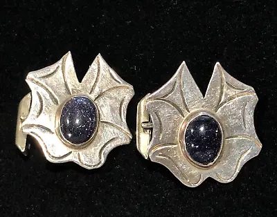 RARE Vintage 925 STERLING SILVER Cufflinks Cuff Links Stone Artist Signed MEXICO • $69.99