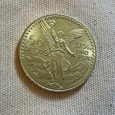 Gold Pl Mexican Coin Centenario 50 Pesos Replica Moneda Mexicano Oro Laminado 21 • $17.95