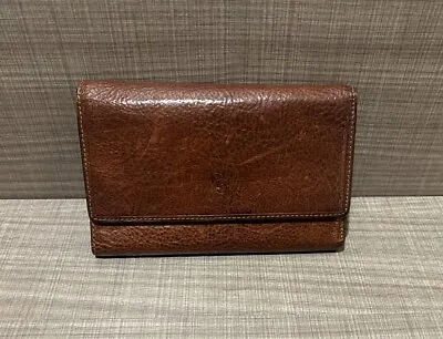 Vera Pelle Brown Leather Wallet 11  X 6  Trifold Made In Italy • $11.99