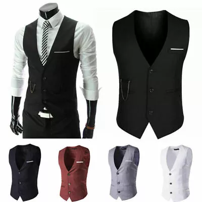 Mans Slim Fit Newsboy Waistcoat Double Breasted Vest Business Formal Party Tops/ • £17.76