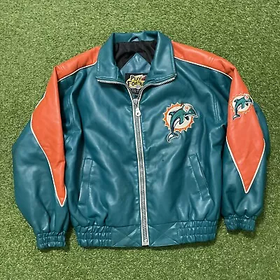 Vintage Miami Dolphins NFL Leather Style Jacket Youth Kids Medium M 8-10 • $49.99