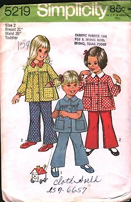 5219 Vintage Simplicity Sewing Pattern Girls 1970s Toddler Smock Top Pants OOP 2 • $5.59