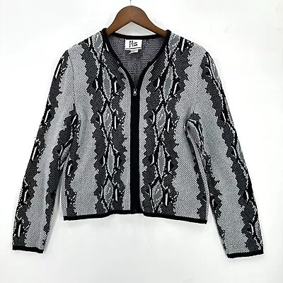 Mita Cardigan Womens Vintage Sweater Zip Up Knit Snake Print Gray Black 10 • $20.99