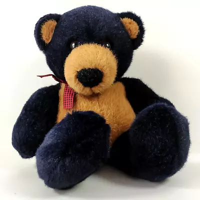 Vintage Dakin Teddy Bear 20  Black And Tan Stuffed Animal Red Gingham Bow 1992 • $15