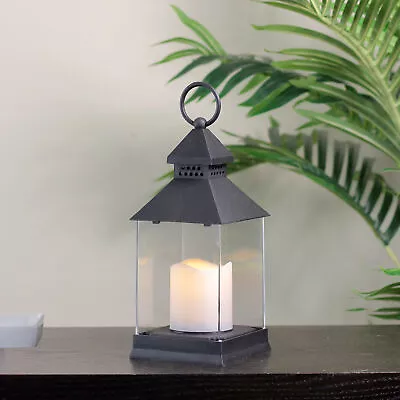 9.5  Black Candle Lantern With Flameless LED Candle Tabletop Decor • $17.20