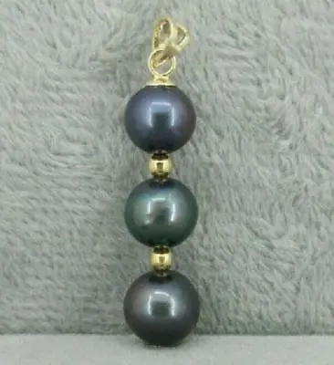 Charming 9-10mm Black Round Aaa+ Natural Tahitian Pearl Pendant Necklace 14k Gol • $18