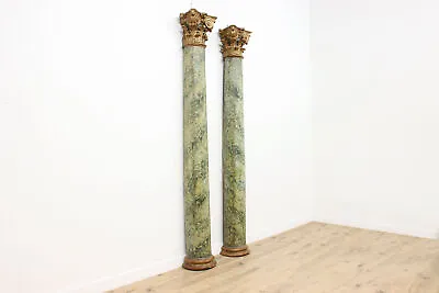 Pair Of Architectural Salvage Antique Faux Marble 9' Columns #45638 • $3950