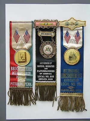 Early Labor Union Trade Membership Ribbon Badges • $34