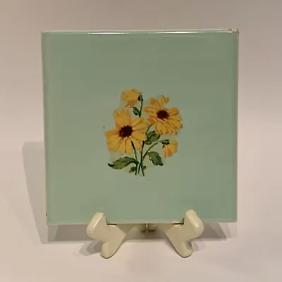 Vintage Mosaic Tile Company Yellow Daisies Ceramic Tile Zanesville Ohio 6”x6” • $40